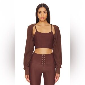 Revolve Strut-This The Shrug In Chocolate Brown Long Sleeve Sweater Crop Top XS